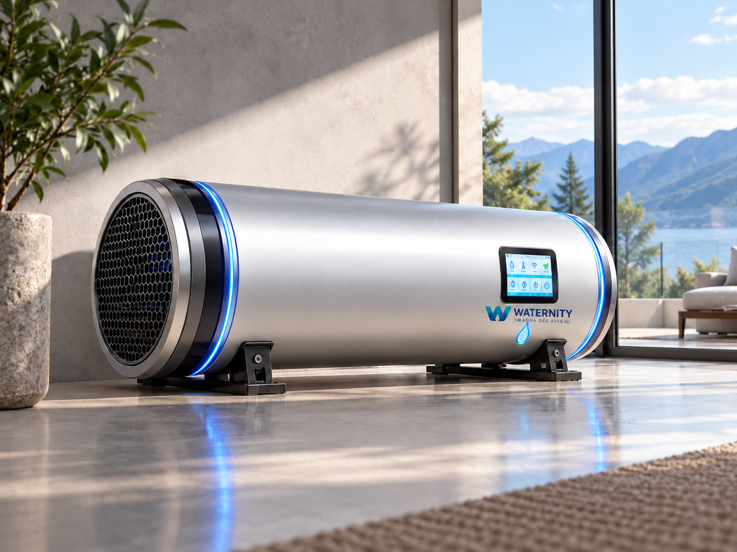 Modelo Waternity cilíndrico horizontal instalado en un espacio interior